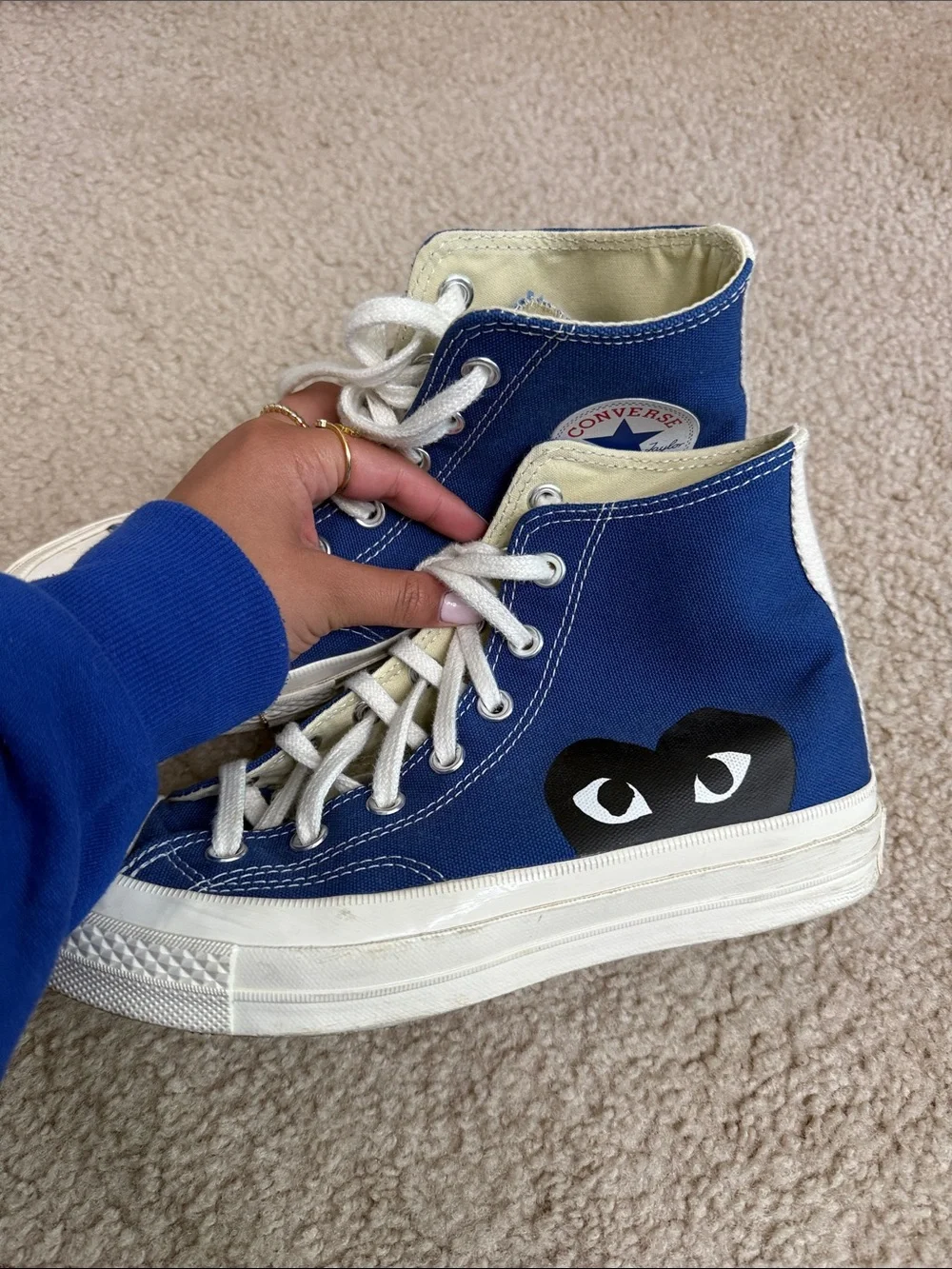 Comme des Garcons Converse High-Top Sneakers in Blue with Black Heart Logo